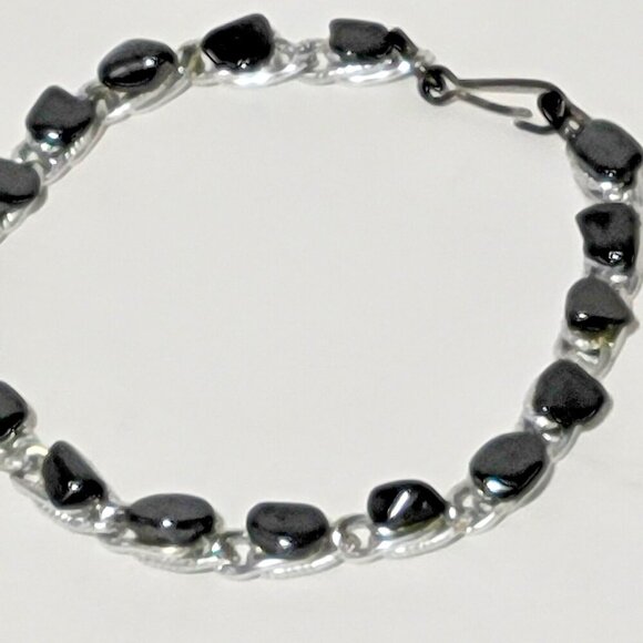 Hematite Bracelet Silver Tone Hook & Eye Closure - Picture 2 of 2